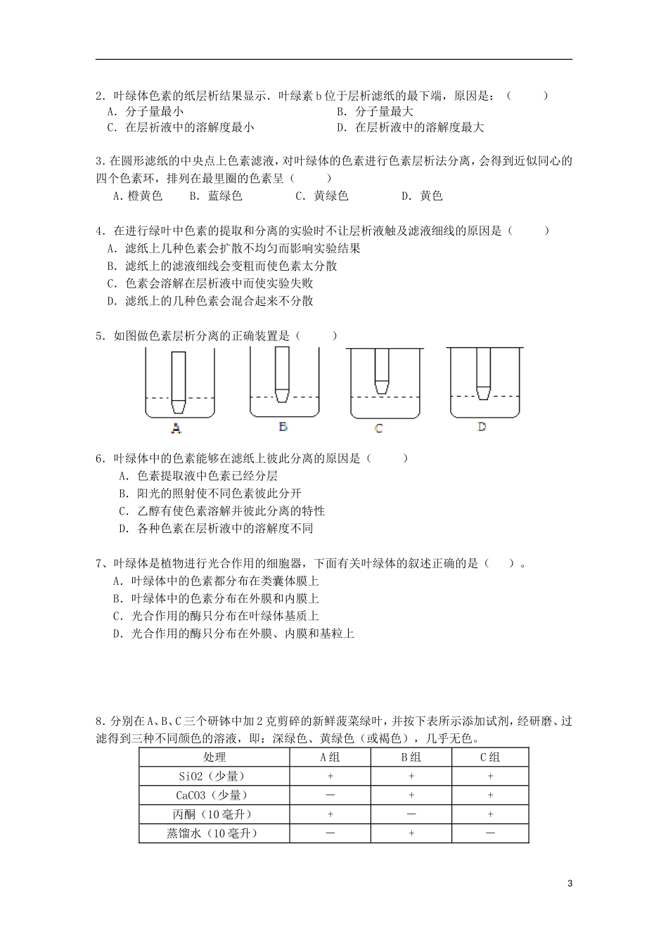 江苏省常州市西夏墅中学高一生物《捕获光能的色素和结构》学案 新人教版_第3页