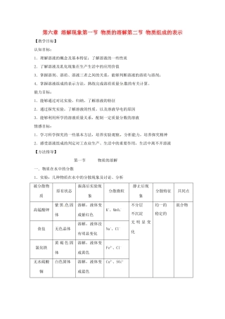 九年级化学 物质的溶解教案 沪教版