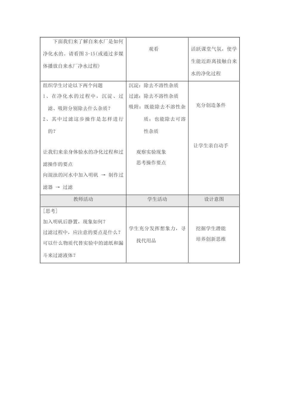 九年级化学 第三单元课题3 水的净化教案 人教版_第2页