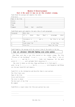 八年级英语下册-Module6-Unit2《He-said-it-was-on-at-the-student-cinema》同步练习(无答案)-外研版