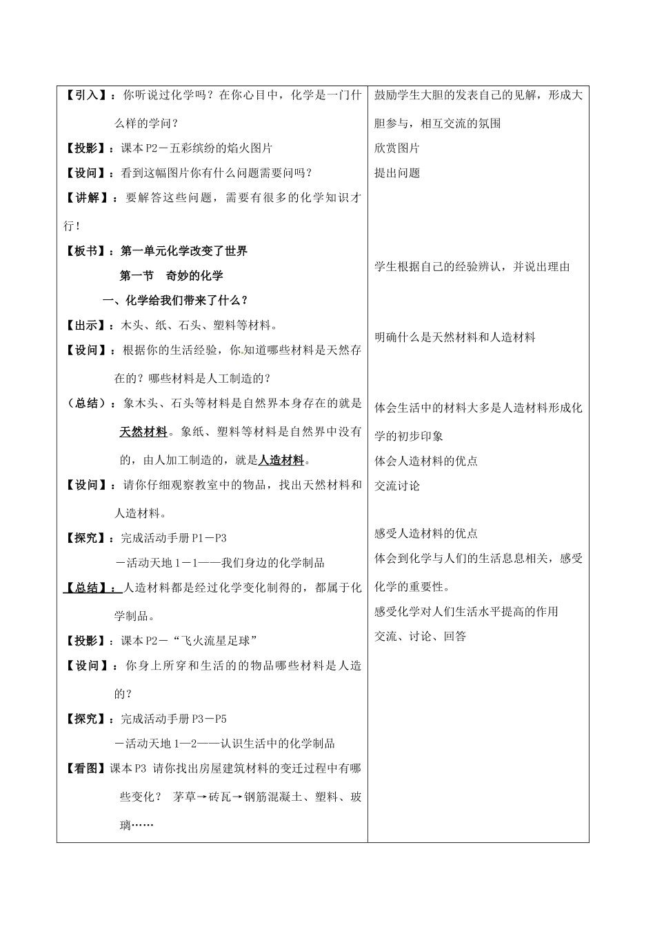 九年级化学 1.1 奇妙的化学教学设计 鲁教版_第3页