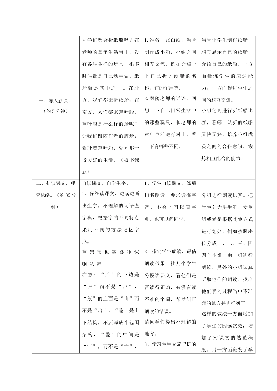 四年级语文上册 2.芦叶船（1）教案 语文S版-语文S版小学四年级上册语文教案_第3页