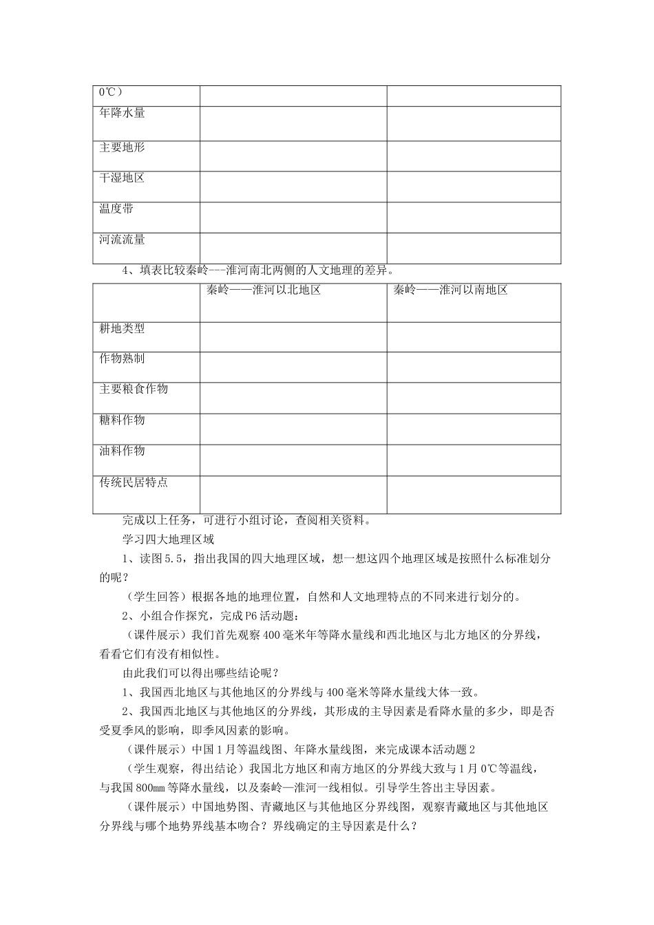 七年级地理下册 5《中国的地理差异》教案1 鲁教版五四制-鲁教版五四制初中七年级下册地理教案_第2页
