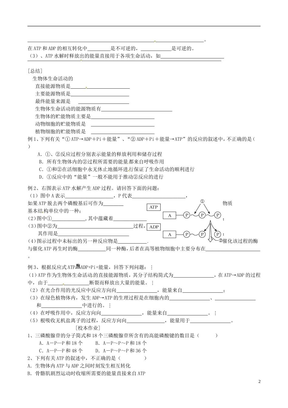 江苏省徐州市王杰中学高中生物 4-1ATP和酶导学案 苏教版必修1_第2页