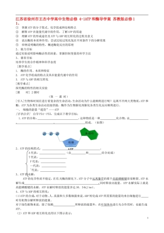 江苏省徐州市王杰中学高中生物 4-1ATP和酶导学案 苏教版必修1
