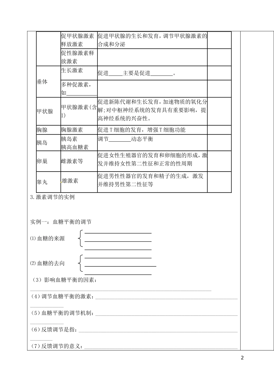 山东省泰安市肥城市第三中学高中生物 通过激素的调节复习学案 新人教版必修2_第2页