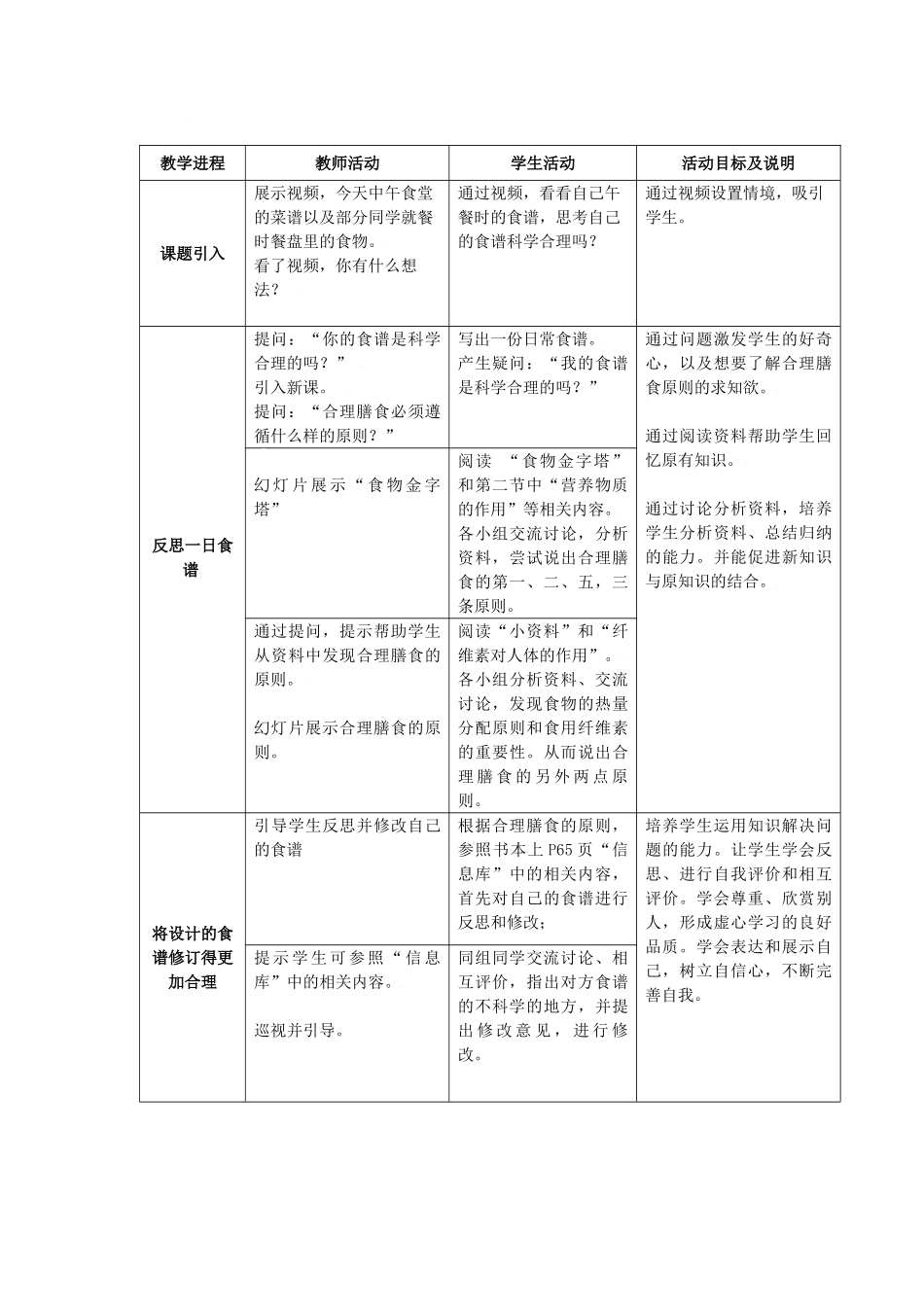 七年级生物上：第3章第3节 合理的膳食 教案苏科版_第2页