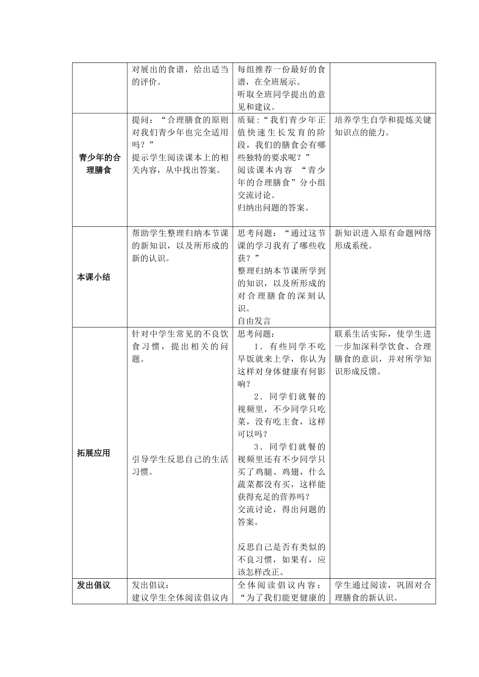 七年级生物上：第3章第3节 合理的膳食 教案苏科版_第3页