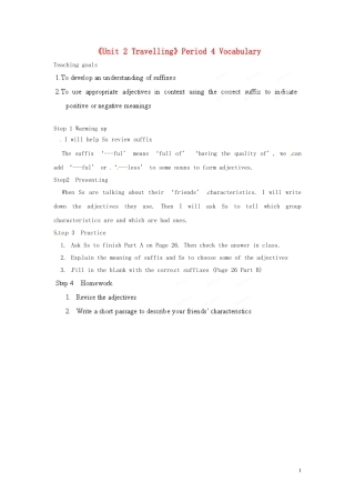 江苏省宜兴市屺亭中学八年级英语下册《Unit-2-Travelling》Period-4-Vocabulary教案-牛津版