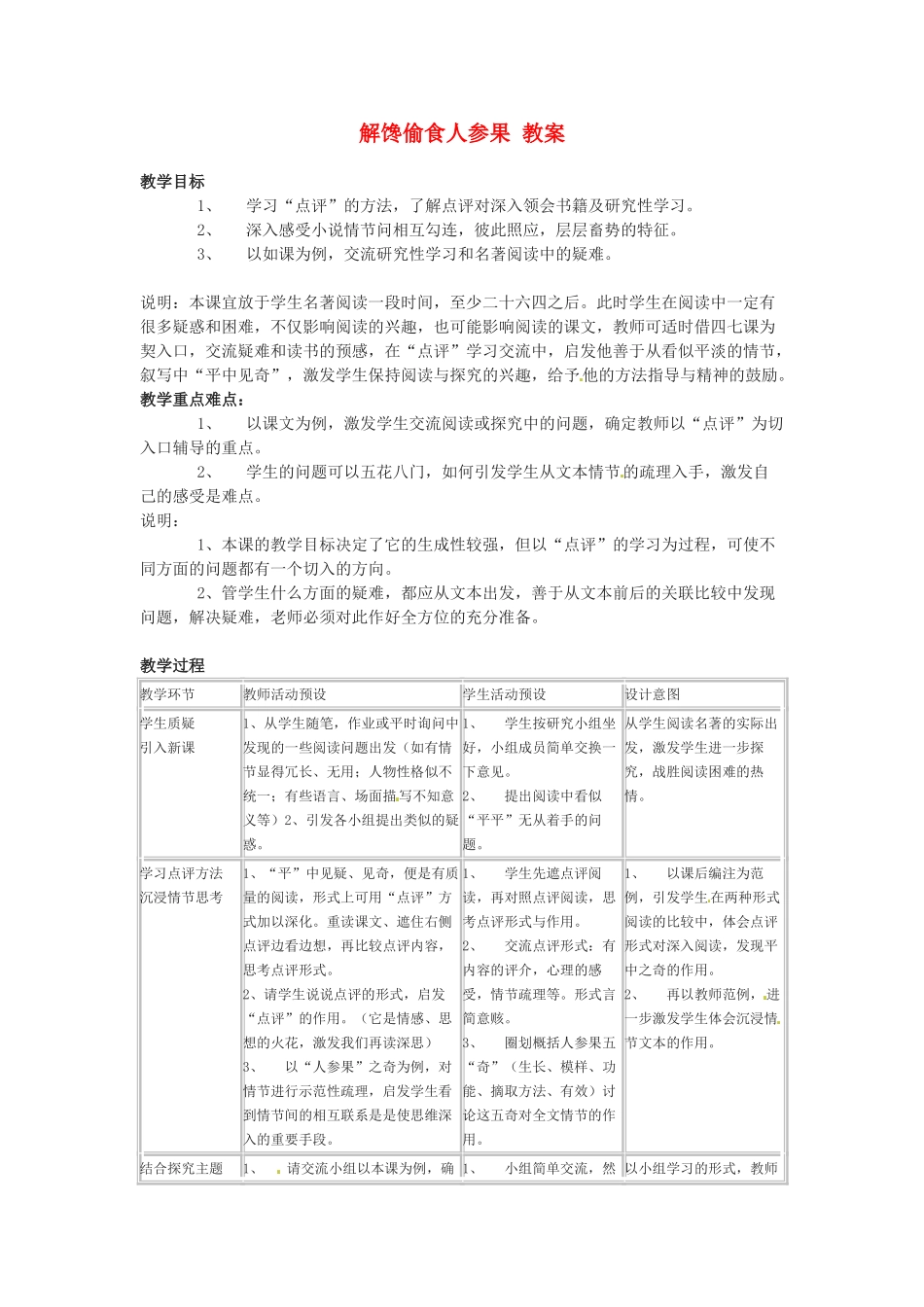 六年级语文下册 第47课《解馋偷食人参果》教案 上海版五四制_第1页