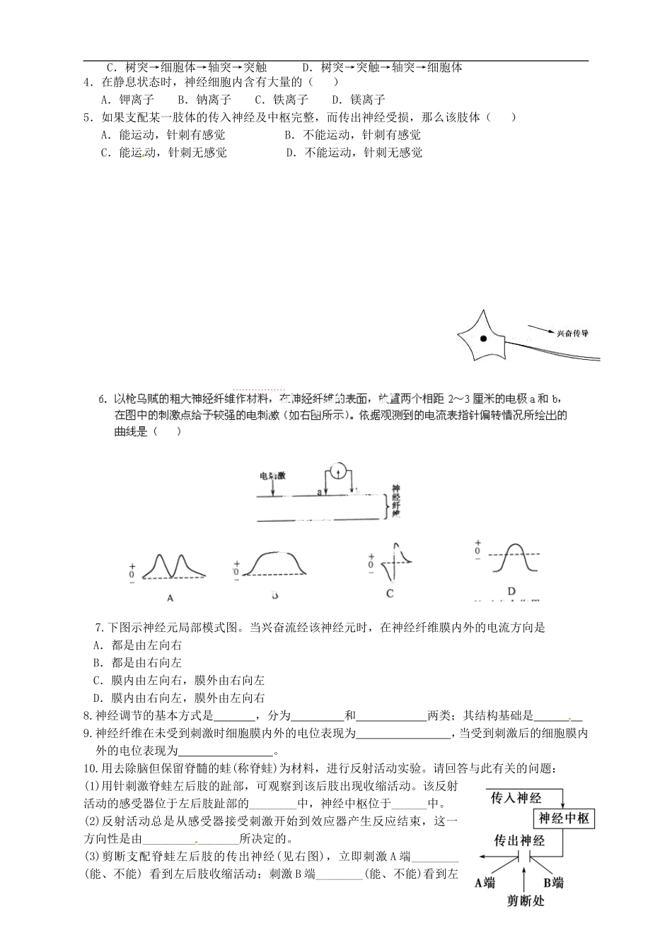 江苏省海头高级中学高中生物《112 通过神经系统的调节》导学案 苏教版必修3_第2页
