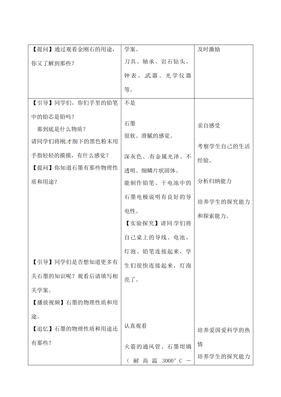 九年级化学上册 6.1 金刚石、石墨和C60教案2 人教新课标版_第3页
