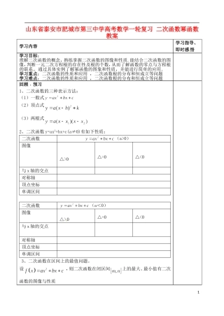 山东省泰安市肥城市第三中学高考数学一轮复习 二次函数幂函数教案