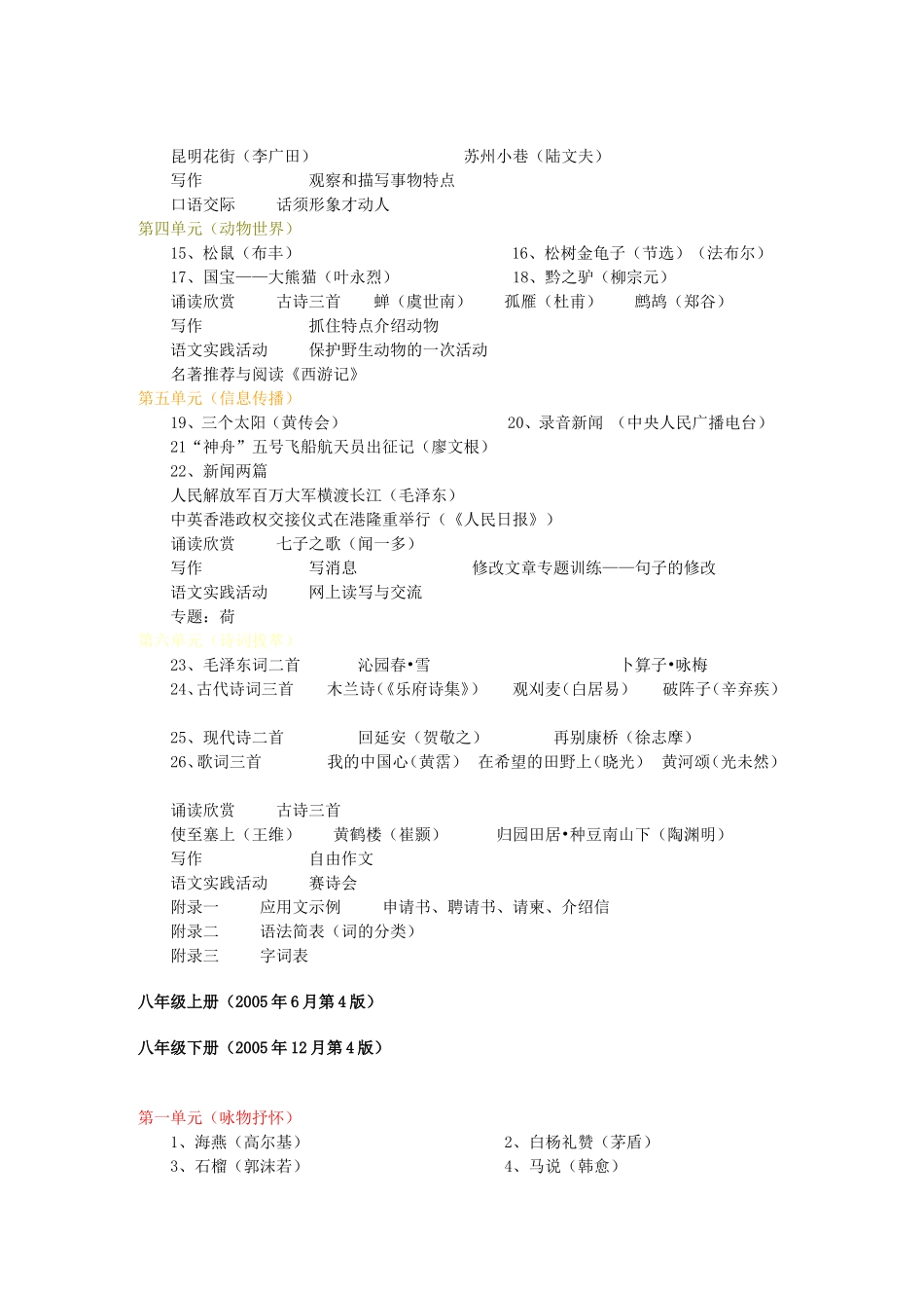 初中语文苏教版教材目录(七至九年级)_第3页