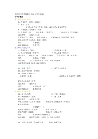 初中语文苏教版教材目录(七至九年级)