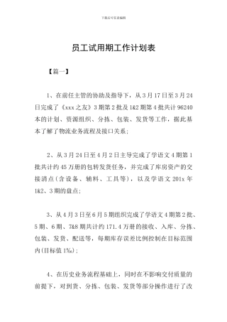 员工试用期工作计划表