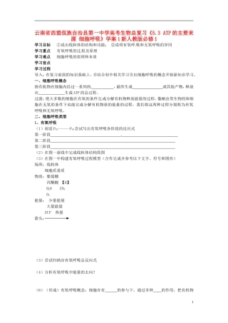 云南省西盟佤族自治县第一中学高考生物总复习《5.3 ATP的主要来源 细胞呼吸》学案1新人教版必修1