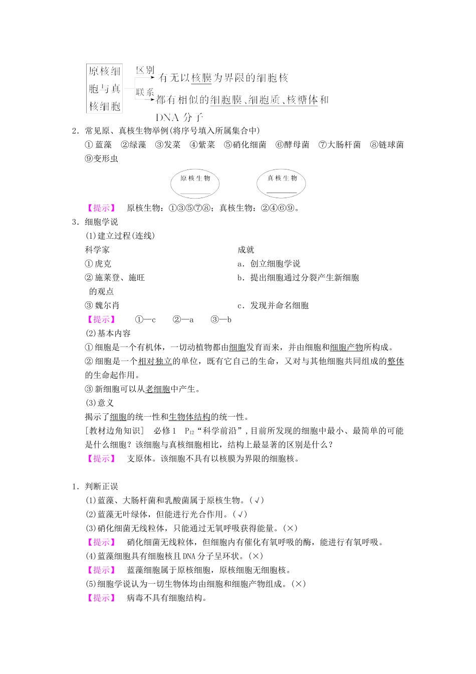 山东省高考生物 第1单元 细胞及其分子组成（1）走近细胞导学案（含解析）新人教版必修1-新人教版高三必修1生物学案_第3页