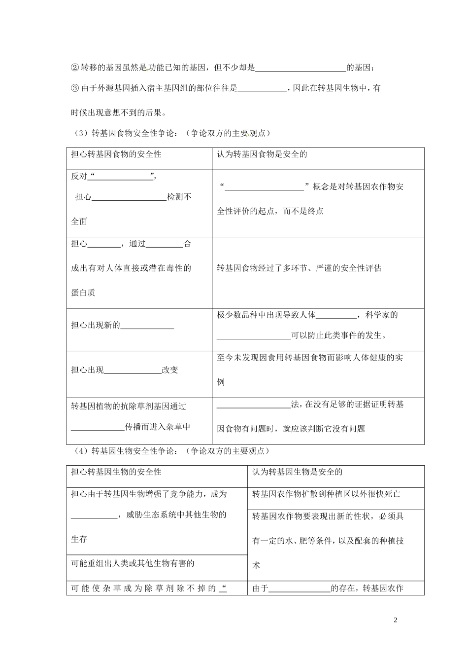 山东省新泰市第二中学高中生物 4.1转基因生物的安全性学案教学案 新人教版选修3_第2页