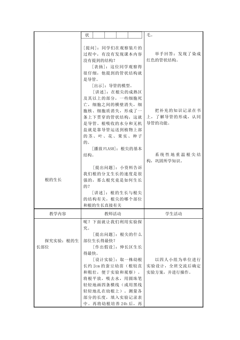 七年级生物上：第3单元  第5章 绿色植物的一生 第二节  植物根的生长（2课时）教案苏教版_第3页