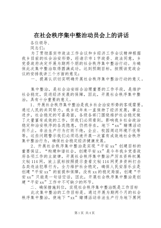 在社会秩序集中整治动员会上的讲话发言