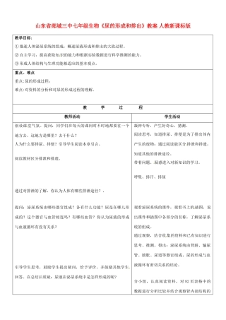 山东省郯城三中七年级生物《尿的形成和排出》教案 人教新课标版