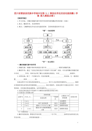 四川省雷波县民族中学高中生物 5.1 降低化学反应活化能的酶1学案 新人教版必修1