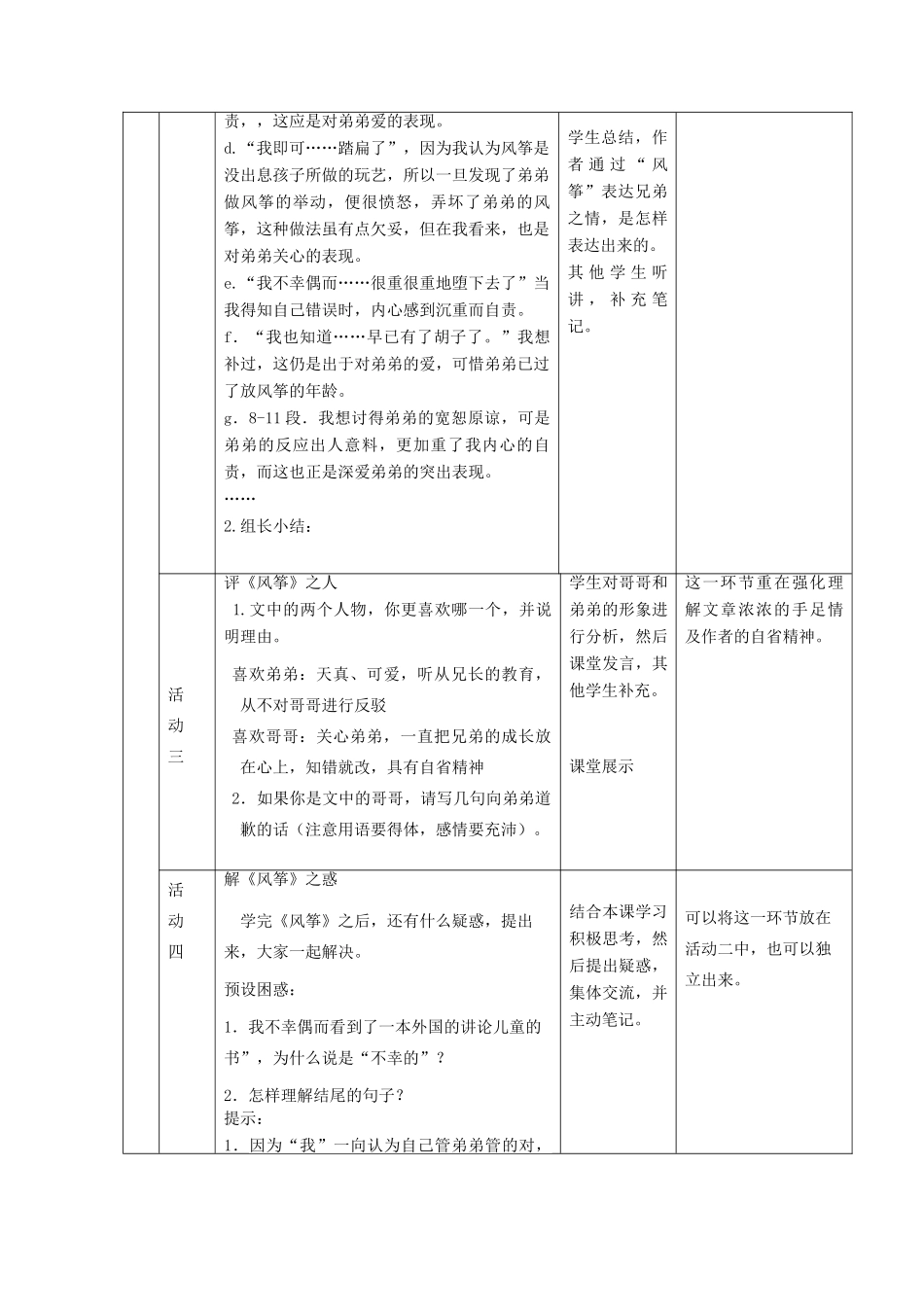 六年级语文上册 第二单元 第7课《风筝》教学设计 鲁教版五四制-鲁教版五四制小学六年级上册语文教案_第3页