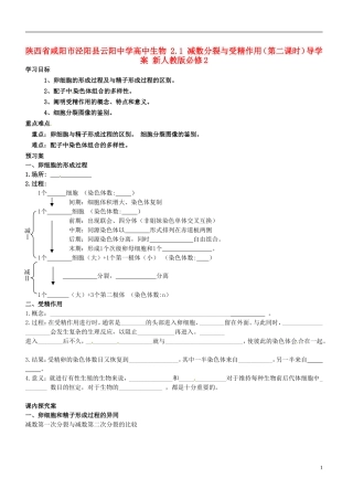 陕西省咸阳市泾阳县云阳中学高中生物 2.1 减数分裂与受精作用（第二课时）导学案 新人教版必修2 