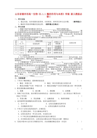 山东省德州市高中生物《5.1.1 酶的作用与本质》学案 新人教版必修1