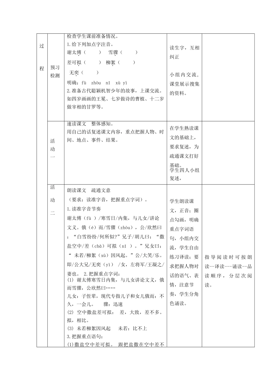六年级语文上册 第二单元 第12课《世说新语两则》咏雪教学设计 鲁教版五四制-鲁教版五四制小学六年级上册语文教案_第2页