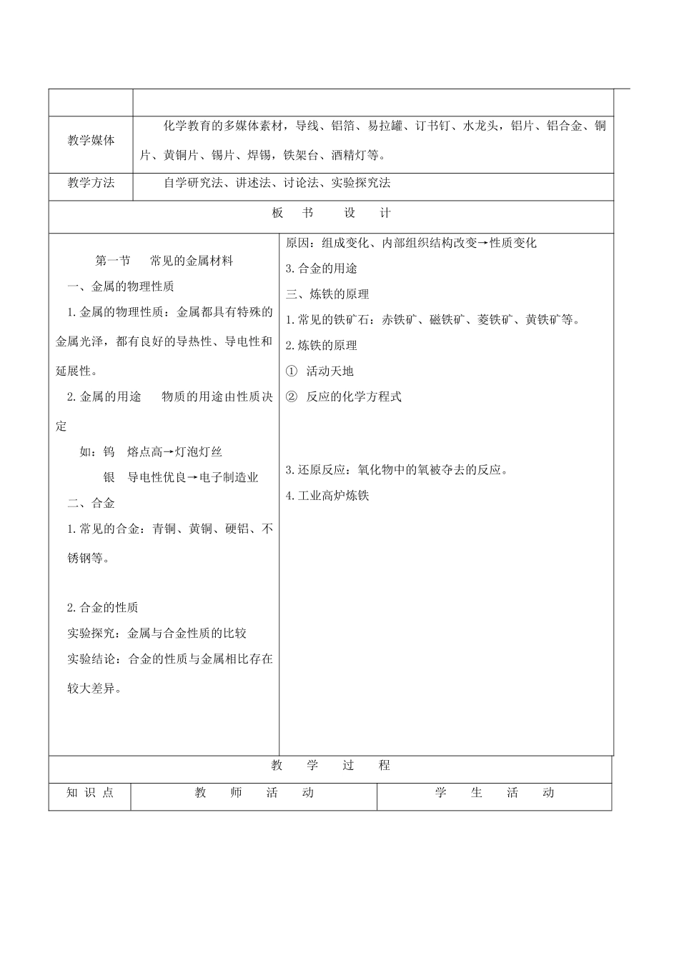 九年级化学 第七单元 金属教案 鲁教版_第3页