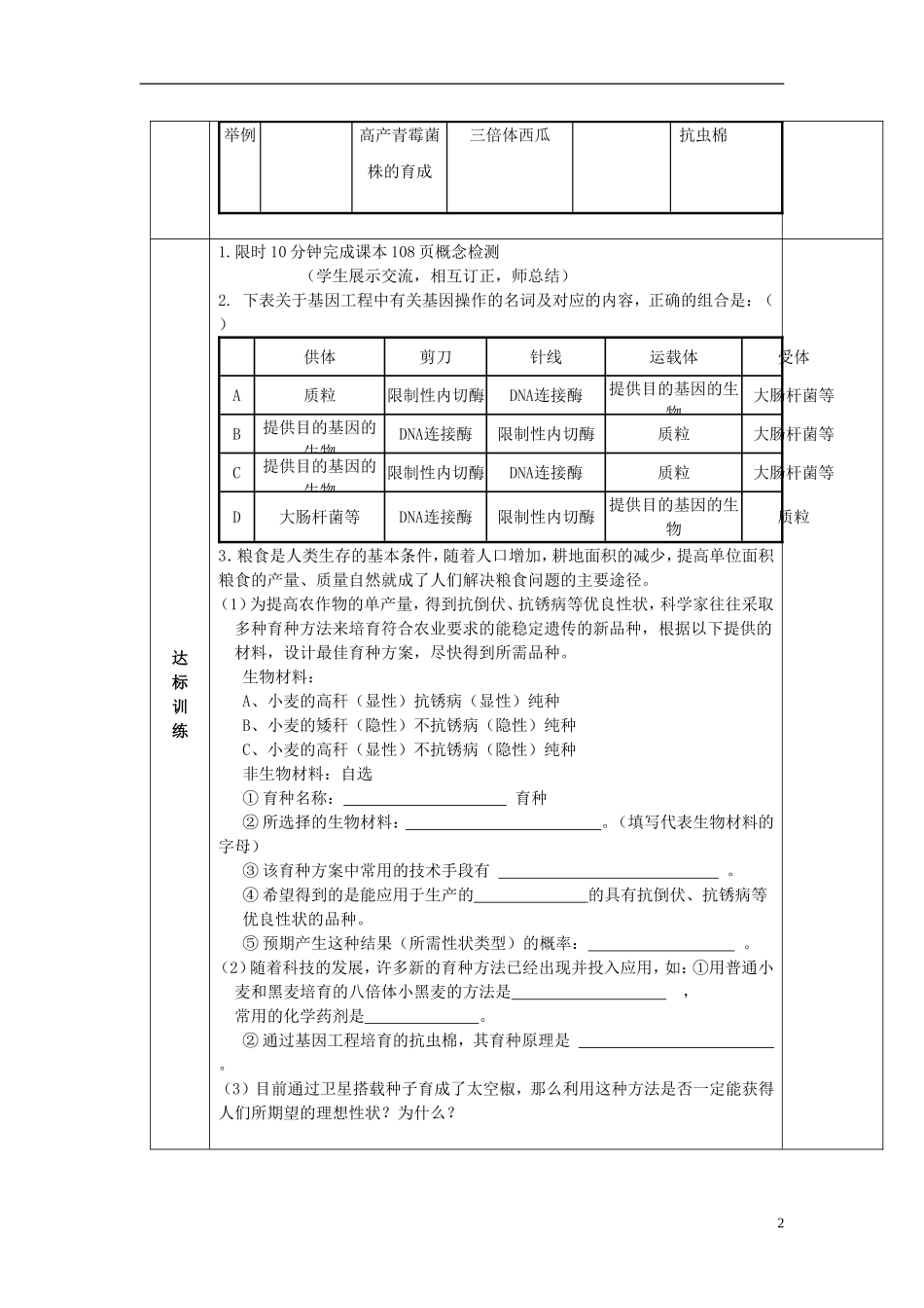 陕西省西安交大阳光中学高中生物 第6章 从杂交育种到基因工程复习及检测学案 新人教版必修2_第2页