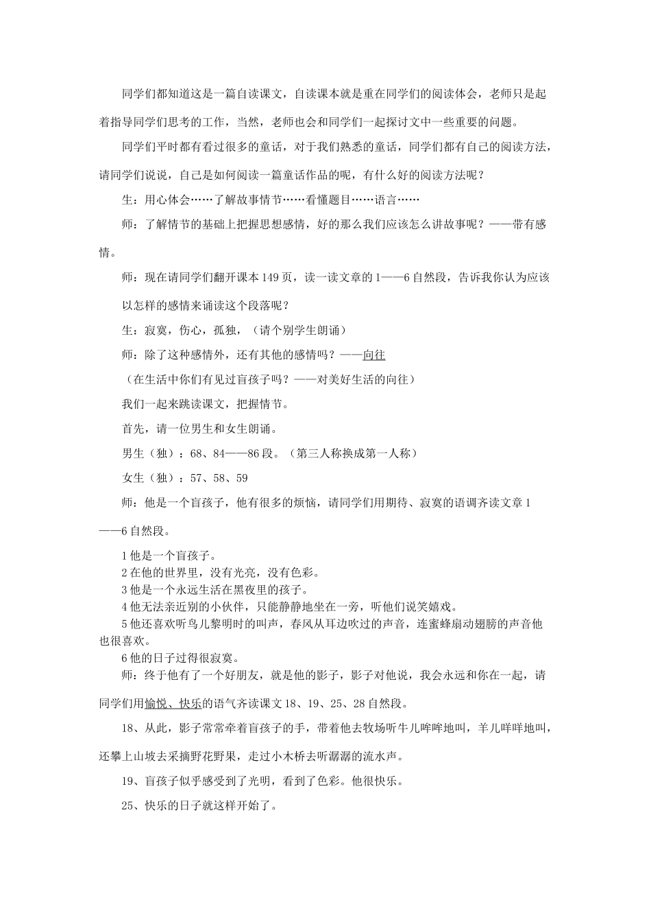 金识源秋六年级语文上册 第五单元 28《盲孩子和他的影子》教案 鲁教版五四制-鲁教版五四制小学六年级上册语文教案_第2页