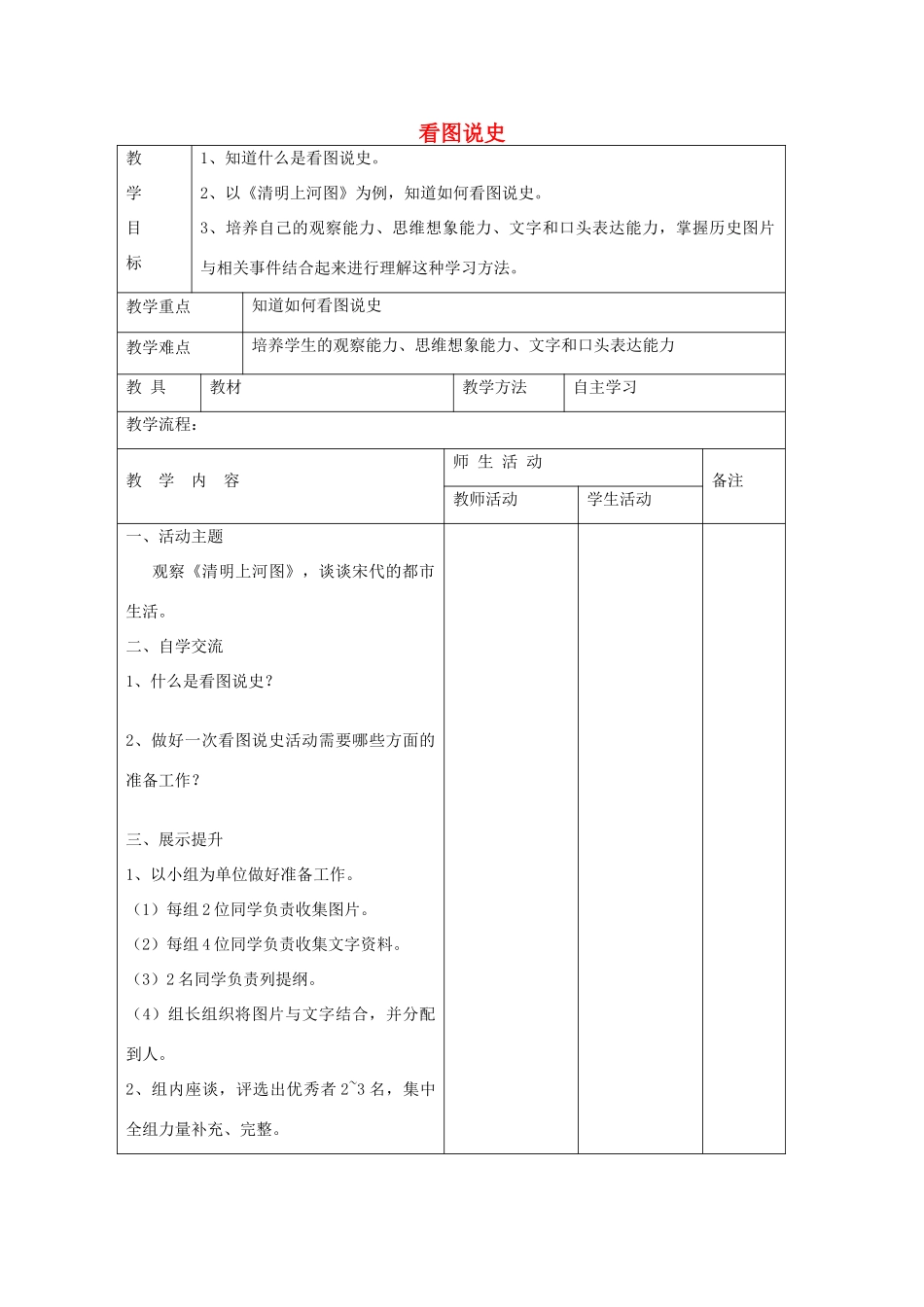 七年级历史下册 第六单元 第15课 看图说史教案 岳麓版-岳麓版初中七年级下册历史教案_第1页