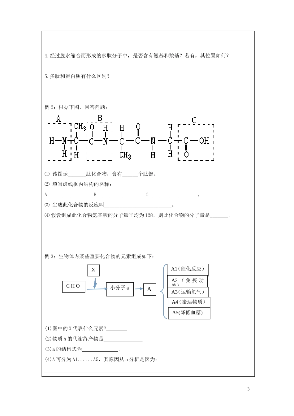 内蒙古翁牛特旗乌丹第一中学高中生物 2.2 生命活动的主要承担者蛋白质学案1 新人教版必修1_第3页
