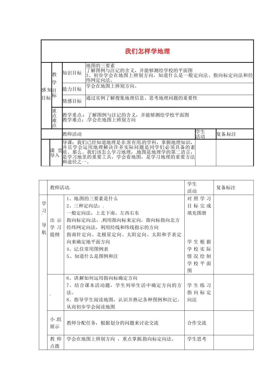 七年级地理上册 1.2 我们怎样学地理教案1 湘教版-湘教版初中七年级上册地理教案_第1页