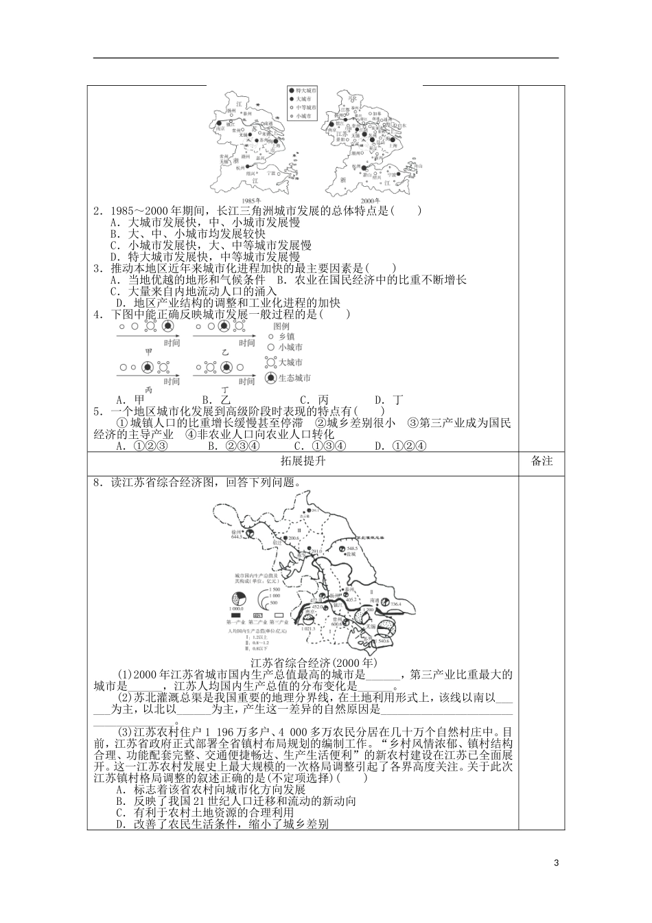 陕西省澄城县寺前中学2013-2014学年高二地理上学期《中国江苏省工业化和城市化的探索》第一课时教学案-中图_第3页