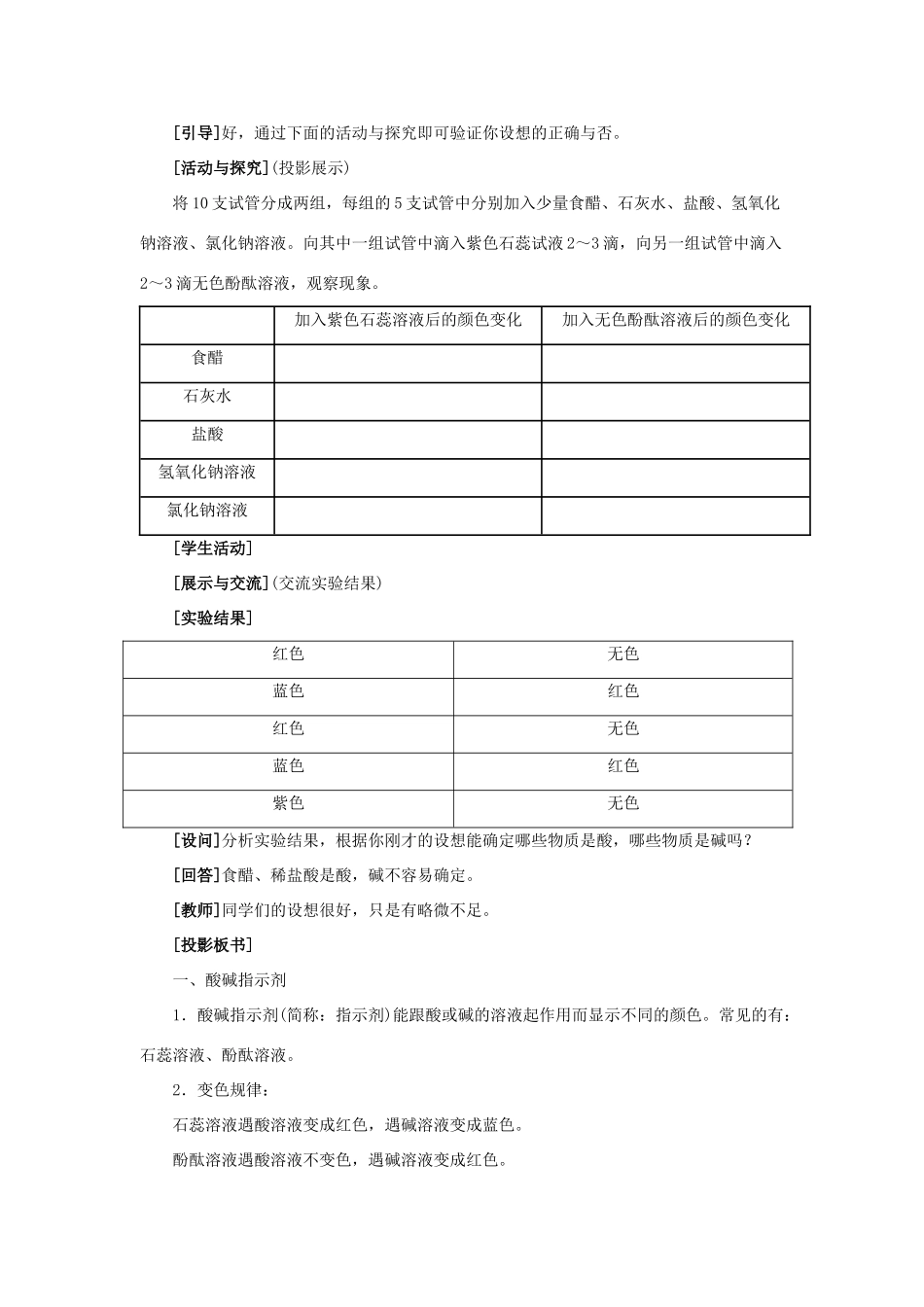 九年级化学 第十单元课题1 常见的酸和碱说课稿 人教新课标版_第3页