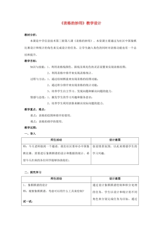 七年级信息技术上册 第8课 表格的妙用教学设计