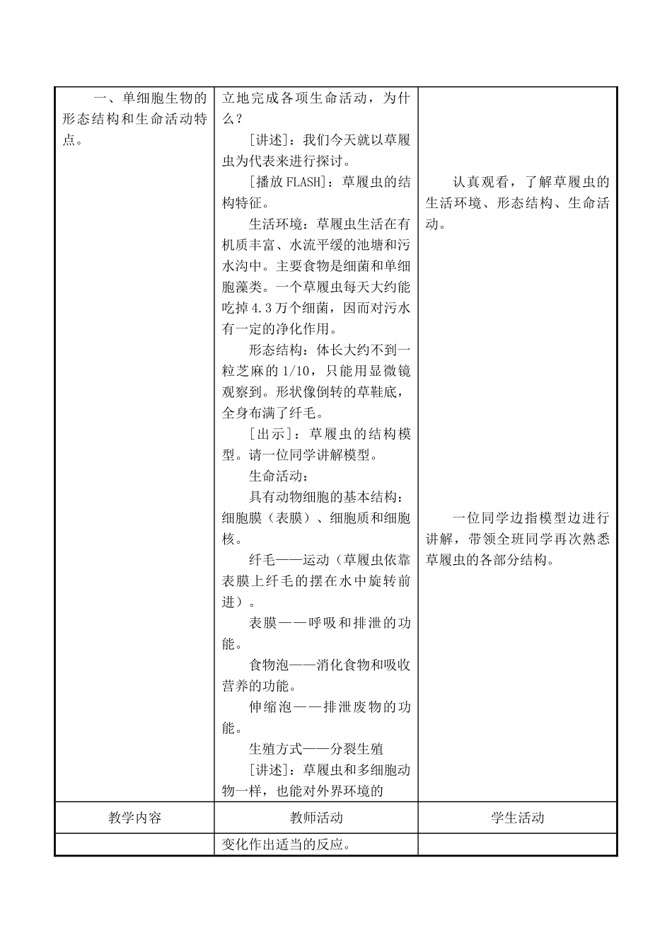 七年级生物上 第4章 生物体的组成 第三节 单细胞生物教案苏教版_第2页