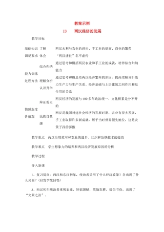 七年级历史第13课 两汉经济的发展 教案3人教版