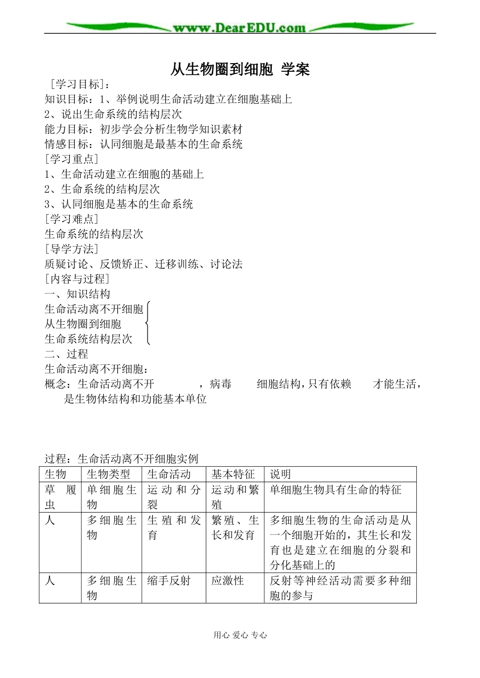 新人教版必修1高中生物从生物圈到细胞 学案_第1页