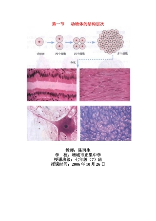 七年级生物2.3.1 动物体的结构层次 2教案人教版