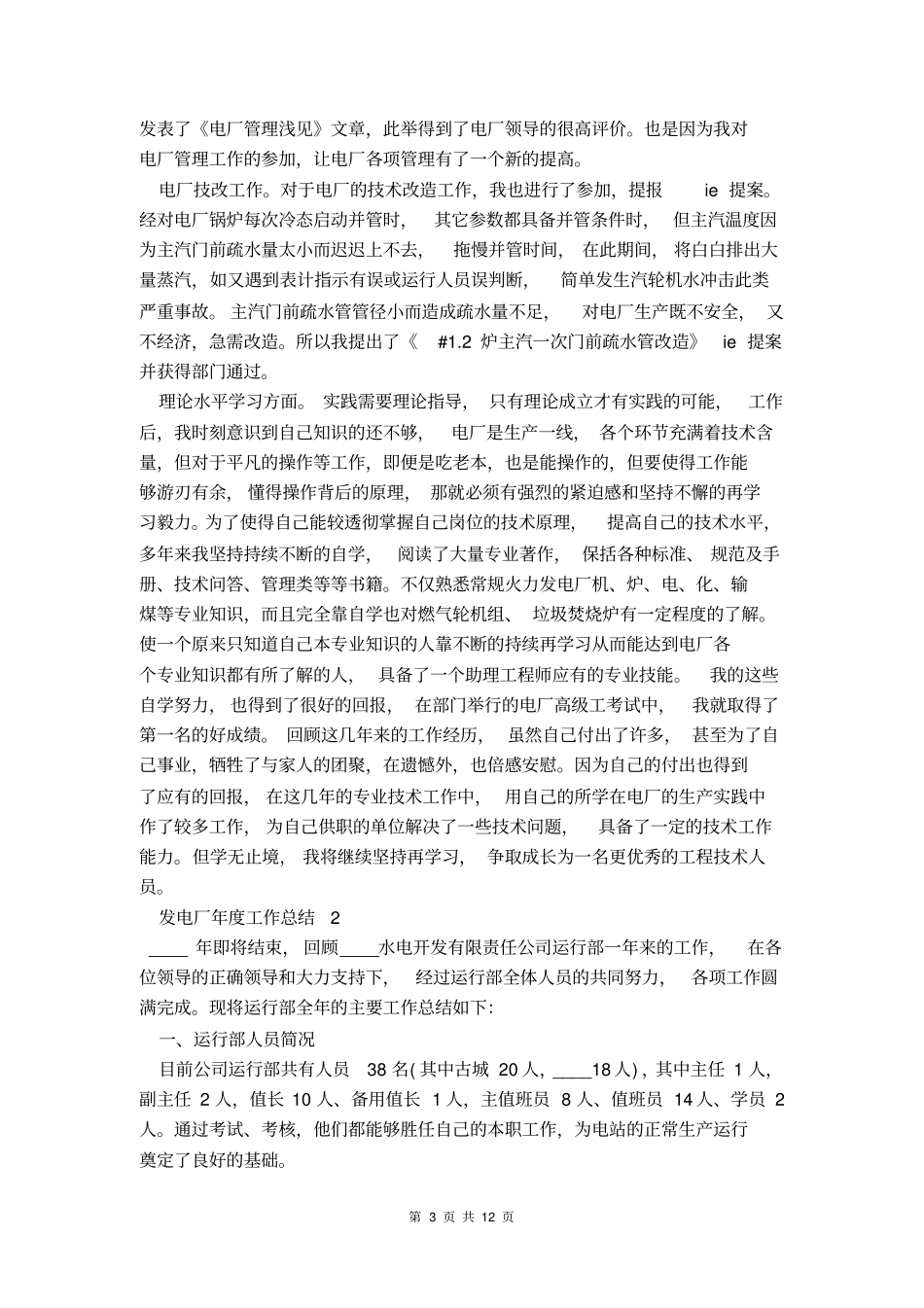 发电厂年工作总结分享_第3页