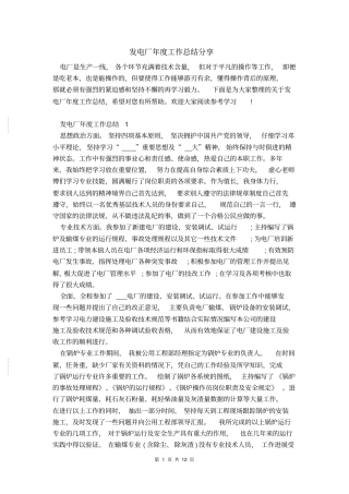 发电厂年工作总结分享