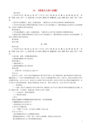 五年级语文下册 14《居里夫人的三克镭》教案 语文S版