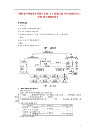 重庆市万州分水中学高中生物《5.4 能量之源 光与光合作用1》学案 新人教版必修1