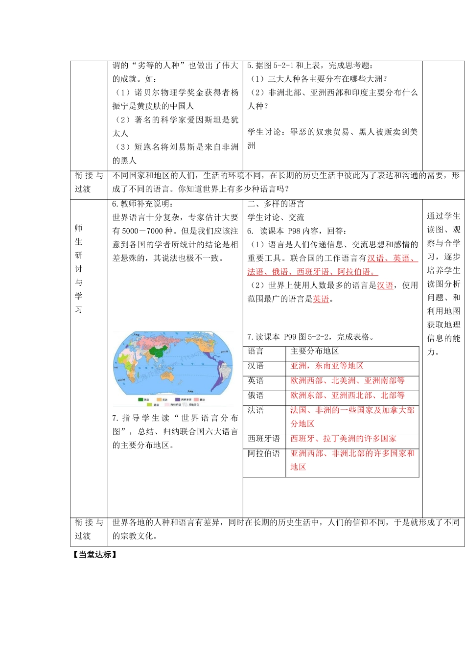 七年级地理上册 5.2 世界的人种、语言和宗教教案 （新版）商务星球版-（新版）商务星球版初中七年级上册地理教案_第3页