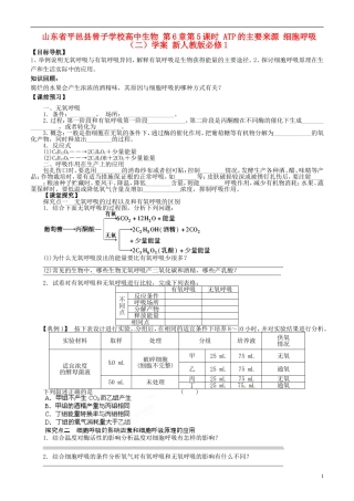 山东省平邑县曾子学校高中生物 第6章第5课时 ATP的主要来源 细胞呼吸（二）学案 新人教版必修1